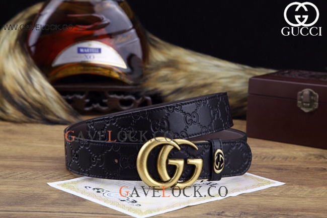 Gucci Black Leather Belt Gold Rotary Buckle Made In Italy